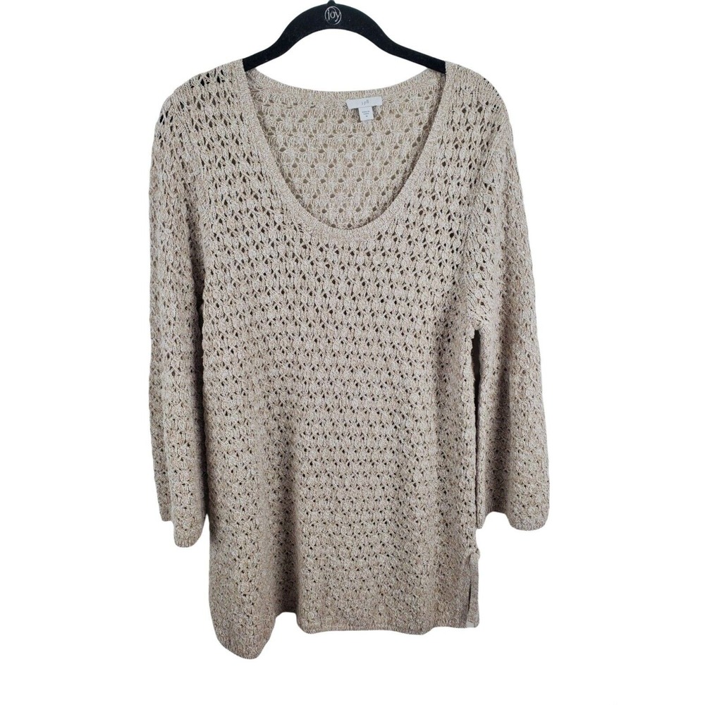 J.Jill Sweater Medium Womens Long Sleeve Belle Crew Neck Chinky Knit See Through